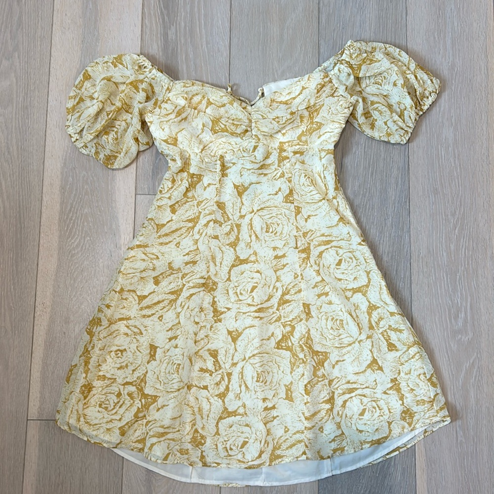 Saints + Secrets Yellow Rose Mini Off the Shoulder Dress